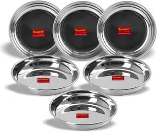 Sumeet Stainless Steel Heavy Gauge Small Halwa Plates with Mirror finish 13.5cm Dia - Set of 6pc Quarter Plate