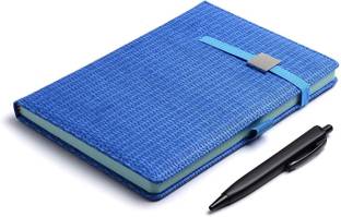 PAPERLLA Designer Light Blue Diary Notebook - Faux Leather A5 Daily Planners and Organisers for School, College and Office Going Boys and Girls with Elastic Lock and Pen. A5 Planner/Organizer RULED 180 Pages