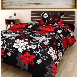 ANU YASH Polycotton Single Flat 140 TC Floral Bedsheet