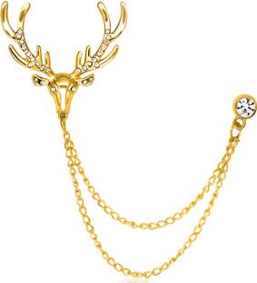 Om Jewells Gold Plated Crystal Elements Studded Reindeer Lapel Pin Brooch Brooch