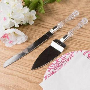 Unique Impex Stainless Steel Cake Knife and Server Set with Acrylic Handle Slicer Cutter Pizza Shovel Knife Pie Server Hand Tool with Cutting Knife Decorating Tools Set Stainless Steel Cake Server Steel, Silver Plated Cake Server
