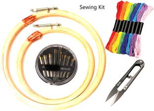 Royal Villa Special Combo Pack of 2 Embroidery hoop of 5,7 Inches + 7 Cotton Skeins 8mtr. each Multicolor + 1 Thread Cutter + Pack of 30 Needles - For Sewing and Embroidery Work-Sewing Kit Sewing Kit