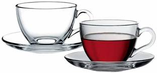 TINSUHG Pack of 4 Glass Glass Tea Cup & Saucer Set Clear Cups- Tea Cup (2 Cups & 2 Saucers)