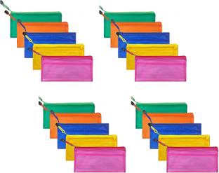 JSM Multipurpose Waterproof Zipper Pouches Document Holder/Pen Pencil Case/Stationery Storage Bags/Cosmetic Pouch/Travel Organizer (Multicolour, Small Size) - Pack of 20 Plastic Storage Pouch