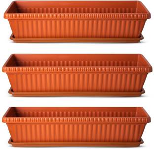 GREENLIVE 25inch Rectangular Planter Pot with Tray Plant Container Set