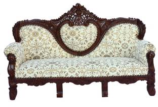 Wood Master Sre solid wood sofa 3 seater Teak (Sagun) Solid (Delivery condition - Pre-assembled) Fabric 3 Seater  Sofa