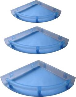 SHYAM UnBreakable" Premium Quality Crystal Clear Corner Set Plastic Bathroom Corner Shelves (Pack of 3, Clear) BLUE Plastic Wall Shelf (Number of Shelves - 3, Blue) Plastic Wall Shelf