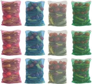 aaradhya Premium Reusable Fridge Storage Bag for Vegetables and Fruits Zipper Pack of 12 (Large Size)Grocery Bags Pack of 12 Grocery Bags