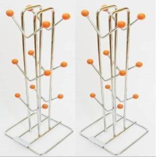 Freekers Cup Kitchen Rack Steel Stainless Steel Tea Cup/Mug Holder Stand Cup Kitchen Rack Set of 2