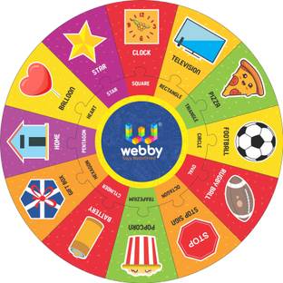 Webby Shapes Wooden Round Jigsaw Floor Puzzle, 13 Pcs