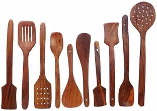 Green Wood Handmade Wooden Non-Stick Serving and Cooking Spoon Kitchen Tools Utensil, Set of 10 Wood Serving Spoon, Wooden Spoon, Cooking Spoon Set