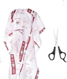 Red Ballons Combo Of Hair Cutting Apron Cape (White), Scissors (2 Items In The Set)