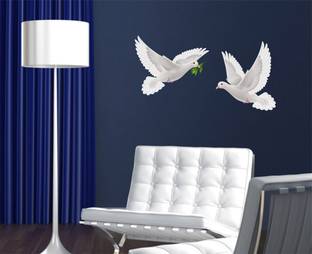 Creatick Studio 60 cm White Pigeons Wall Sticker Self Adhesive Sticker