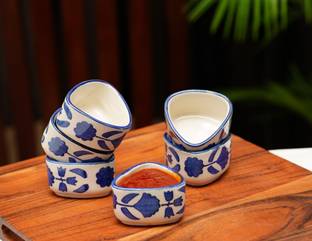 FREAKWAY Ceramic Mixing Bowl Handpainted Floral Studio Pottery Ceramic Chutney Bowl Set (40 ML, Small, Set of 6,
