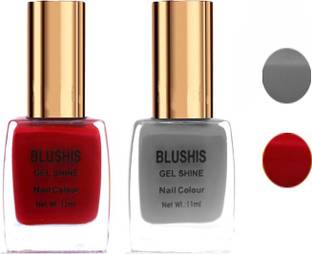 BLUSHIS Gel Shine Nail Colour pack of 2 (Red,Grey) Red,Grey