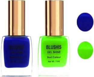 BLUSHIS Gel Shine Nail Colour pack of 2 (Parrot Green,Blue) Parrot Green,Blue