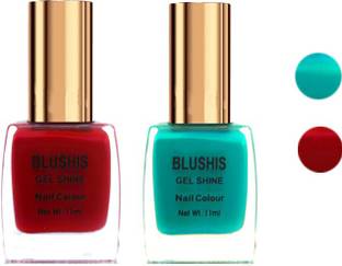 BLUSHIS Gel Shine Nail Colour pack of 2 (Red,Turrquoise) Red,Turrquoise