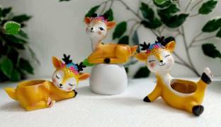 ARTSENSE Cute Combo Pack of 3 Deer , Twinkling Deer , Lying Deer , Modern and Homemade Design Resin , Garden Decor , Trendy and Succulent , Unique and Stylish Resin Pot, For Office/Car/Desk/Table Decor , Beautiful Handwork Skilled Work (Without Planter) Plant Container Set