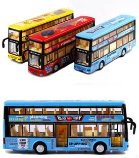 Galactic DIE CAST Metal Play Set - Perfect Toy Set for Kids (Die-Cast Double Decker 4 Wheel Drive Metal Bus Car Pull Back with 3 Openable Doors and Light, Music for Boys and Girls-(Multicolor)