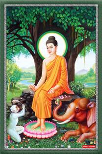 god & god's 46 cm Goutam buddha Sparkle Lamination Sticker Self Adhesive Sticker