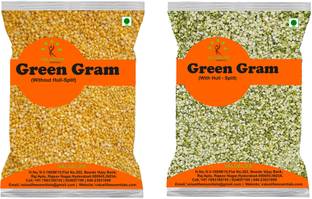 Value Life Yellow, Green Combo (Split) (Green Gram Without Hull Split 1kg, Green Gram Split 1kg Pack Of 2)
