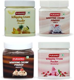 PURAMIO Whipping Cream Powder Combo Pack of 4- Vanilla, Chocolate, Pineapple and Strawberry, each 250g Icing