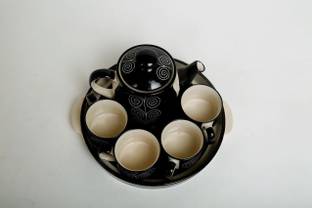 caffeine Pack of 6 Ceramic Ceramic Handmade Black Doodle Tea Tray Set