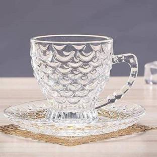 WHOLESALE BAY Pack of 6 Glass (3 Cups + 3 Saucers) Crystal Clear Bubble glass Tea & Coffee Cups