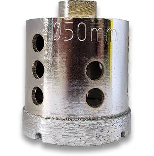 PMT Material: Diamond Type: Diamond Core Drill For Making Gole in Granite, Marble & Concrete, Size: 50mm Machine: Angle Grinder Suggestion: Use it with water to cool down