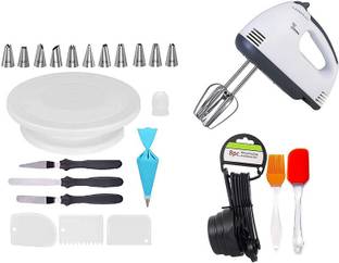 Greenstone 12 Piece Cake Decorating Nozzle Set, turnable Cake Table, 3 in 1 Multi Knife Set, 3 Side Scrapper, Scarlett Beater for Cake Baking, 8 Measuring Cups and Spoon, Silicon Spatula Brush Set Kitchen Tool Set