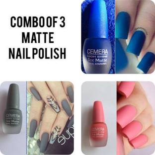 Cemera High Shine Ice Matte Nail Polish | Baby Pink | Grey | Blue | Pack Of 3 , 7ml * 3 Multicolor