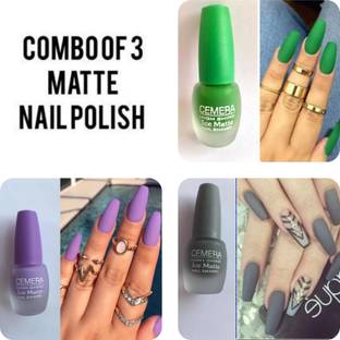 Cemera High Shine Ice Matte Nail Polish | Grey | Green | Violet | Pack Of 3 , 7ml * 3 Multicolor