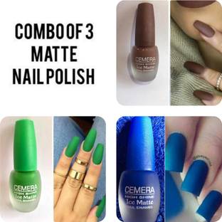 Cemera High Shine Ice Matte Nail Polish | Brown | Green | Blue | Pack Of 3 , 7ml * 3 Multicolor