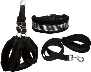 BODY BUILDING Dog Belt Combo of 1 inch Feather Padded Black Dog Body Harness with Dog Collar & Leash Specially for Medium Breed Dog Harness & Leash