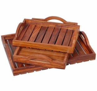 S A traders Wooden Handmade Tray| Serving Tray| Multipurpose Tray| Tray for Decoration| Tray for Storage| Gift Item| Wooden Tray for Kitchen or Tea Table Set Tray