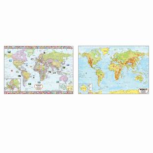 World Political Map & World Physical Map Combo ( Pack of 2 ) -LAMINATED Paper Print
