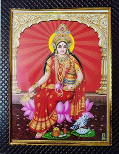 SAI BALAJI ACRALICS Goddess Lakshmi with Owl Painting Digital Reprint 14 inch x 10 inch Painting