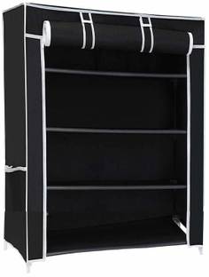 SIMSAN Collapsible Shoe Stand (Black 4 Shelves, DIY(Do-It-Yourself) Plastic Collapsible Shoe Stand