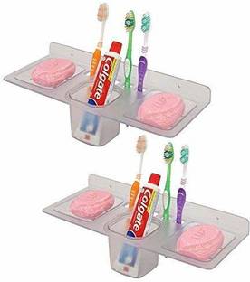 Digiway 4in1 (Soap case/Toothbrush holder/paste holder) (Set of 2 pcs) Acrylic Toothbrush Holder (White, Wall Mount)