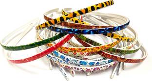 BHARATGAURAV Printed Design Headbands Hair bands Plastic Floral Teeth (Set Of 6 Size 8-mm) Women's & Girls Head Band