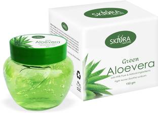 Skiura Natural Green Aloe Vera Gel with Vitamin E Oil (100% Pure) Great for Face, Sunburn Relief, Acne, Razor Bumps, Psoriasis, Eczema, Dry Skin Hydration