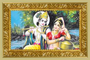 god & god's 46 cm Radha Krishna Sparkle Lamination Sticker Self Adhesive Sticker