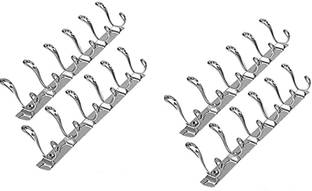 KSIS Pack Of 4-Classic silver Stainless Steel 6 Pin Cloth Hanger Bathroom Kitchen Wall Wardrobe Door Hooks For Hanging keys,Clothes Holder Hook Rail 6