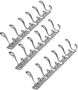 KSIS Pack Of 3-Classic silver Stainless Steel 6 Pin Cloth Hanger Bathroom Kitchen Wall Wardrobe Door Hooks For Hanging keys,Clothes Holder Hook Rail 6