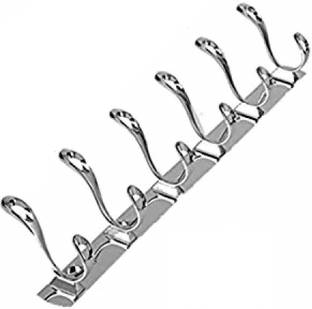 KSIS Pack Of 1-Classic silver Stainless Steel 6 Pin Cloth Hanger Bathroom Kitchen Wall Wardrobe Door Hooks For Hanging keys,Clothes Holder Hook Rail 6