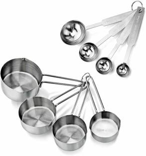 INKULTURE Stainless Steel Measuring Cups & Spoon Combo for Dry or Liquid/Kitchen Gadgets for Cooking & Baking Cakes/Measuring Cup Set Combo with Handles (Set of 4 Cups and 4 Spoons) Measuring Cup Set