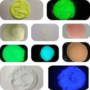 RADIUM GLOW PAINT POWDERS Set of 5 colours(Blue,orange,green,yellow,voilet)each 10gm(Total 50gm)