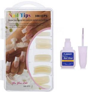 FLAWADY BOX Reusable Acrylic False Nails With Nail Glue Combo Set White WHITE