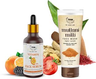 TNW - The Natural Wash Multani Mitti Face Wash and Vitamin C Face Serum (Sulphate/Paraben-Free)