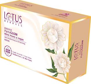 LOTUS HERBALS Radiant PartyGLOW White Peony & Argan Skin Brightening & DeTaning Facial Single Facial Kit